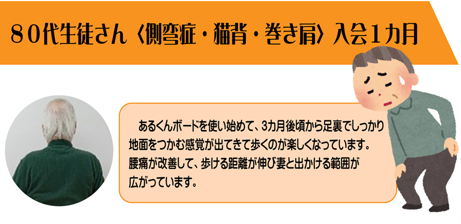 巻肩で背中に痛みがあり、側弯症による腰痛で歩けない不安が改善させた姿勢改善メソッド