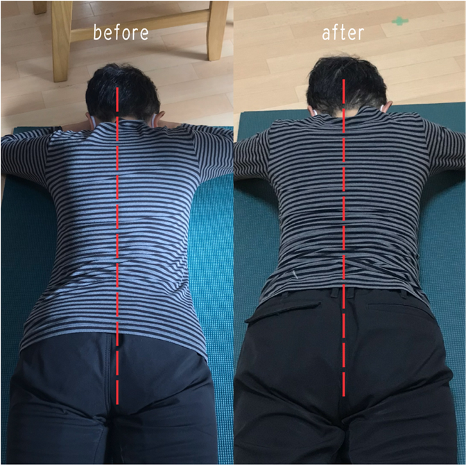 臥位の状態で、体を左右対称に近付ける、整体に近い準備運動を行い、姿勢矯正を図るメソッド